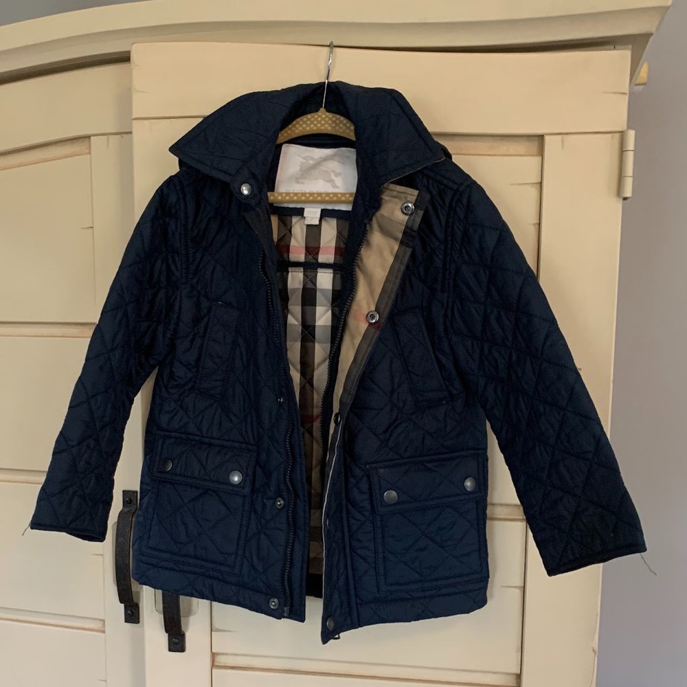 Burberry Quilted Hooded Jacket Navy and Plaid